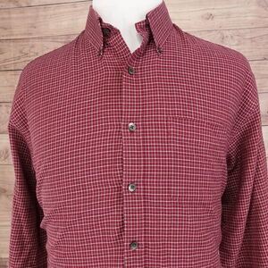 VAN HEUSEN DARK‎ RED CHECK LONG SLEEVE BUTTON DOWN SHIRT MENS L 16-16.5